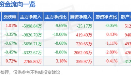 股票行情快报:指南针(300803)5月26日主力资金净卖出5098.84万元