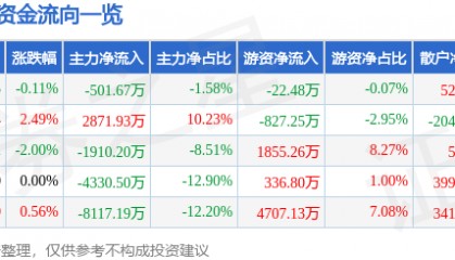 股票行情快报:大智慧(601519)5月13日主力资金净卖出501.67万元