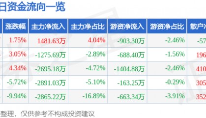 股票行情快报：华胜天成（600410）4月11日主力资金净买入1481.63万元