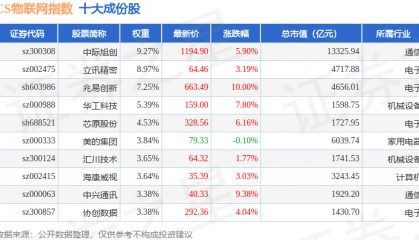 7月9日CS物联网（930712）指数涨5.31%，成份股国博电子（688375）领涨