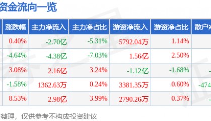 股票行情快报：同花顺（300033）11月25日主力资金净卖出2.70亿元