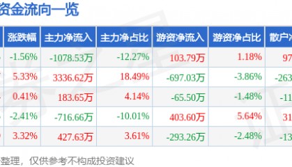 股票行情快报：宝泰隆（601011）6月5日主力资金净卖出1078.53万元