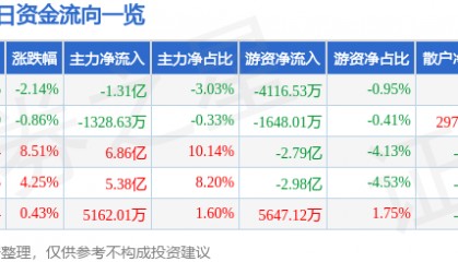 股票行情快报：江淮汽车（600418）12月13日主力资金净卖出1.31亿元
