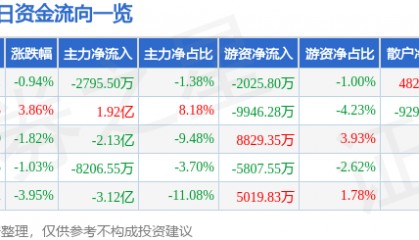 股票行情快报：江淮汽车（600418）1月8日主力资金净卖出2795.50万元