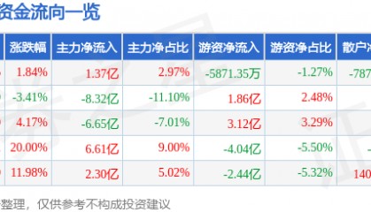 股票行情快报:指南针(300803)6月30日主力资金净买入1.37亿元