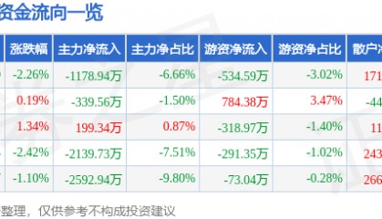 股票行情快报：大东方（600327）12月30日主力资金净卖出1178.94万元