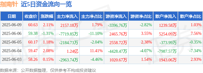 股票行情快报：指南针（300803）6月9日主力资金净买入2157.18万元