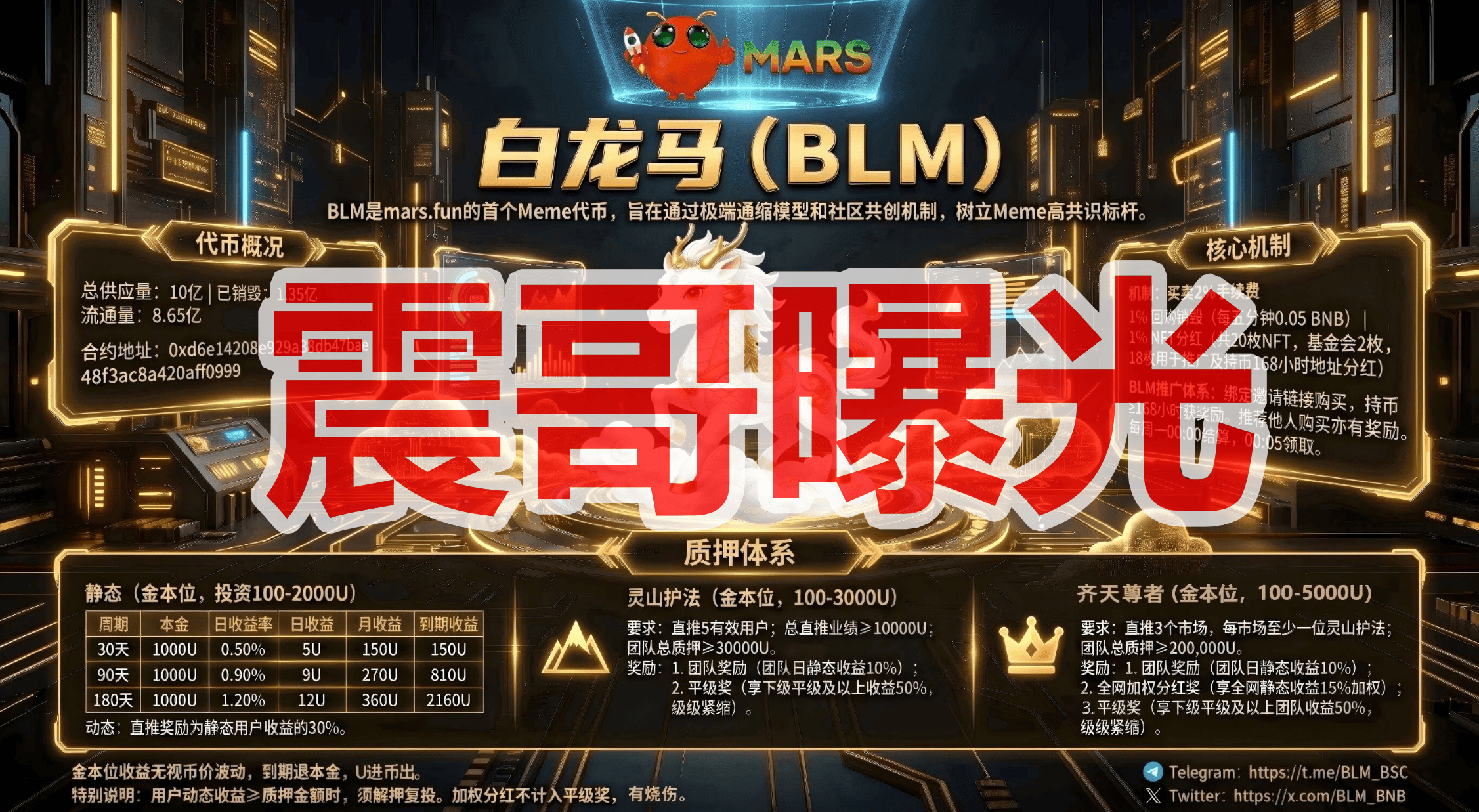白龙马（BLM） 币圈传销币骗局，短期快速收割币，千万别碰